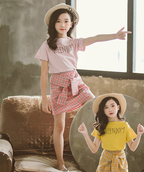 セール 30 Off キッズ セットアップ 女の子 半袖 トップス スカート 上下セット 子供服 可愛い ミニチェック柄スカート春夏 新作 キッズ ミニミニストア Miniministore Magaseek