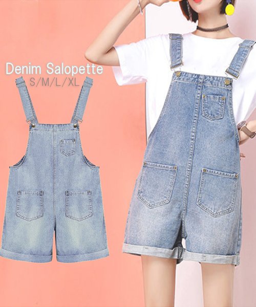 セール サロペット ショート丈デニム レディース オールインワン ハーフパンツ ショートパンツ 夏 ダメージ加工 ミニミニストア Miniministore Magaseek