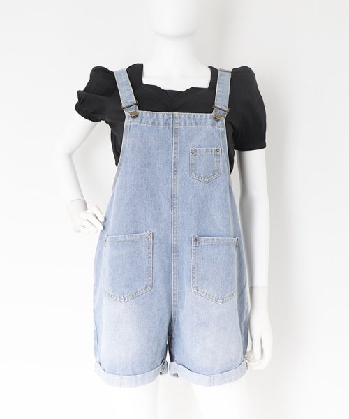 セール サロペット ショート丈デニム レディース オールインワン ハーフパンツ ショートパンツ 夏 ダメージ加工 ミニミニストア Miniministore Magaseek