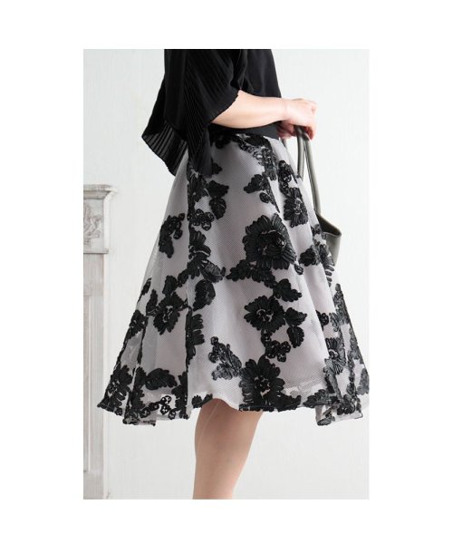Sawa a la mode(サワアラモード)/リボン刺繍の花模様フレアAラインスカート/img11