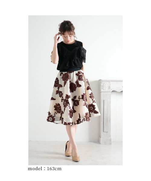 Sawa a la mode(サワアラモード)/リボン刺繍の花模様フレアAラインスカート/img17