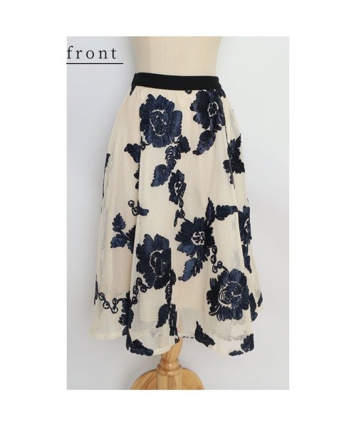 Sawa a la mode(サワアラモード)/リボン刺繍の花模様フレアAラインスカート/img22