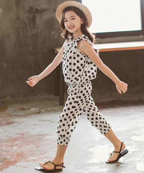 子供服 女の子 セットアップ ドット柄 半袖 おしゃれ 袖なし 夏 キャミソール シフォン上下セット ベビー服 キッズ 洋服 ミニミニストア Miniministore Magaseek