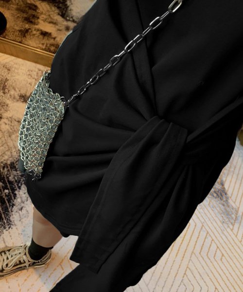 ドレープワンピース ウエストリボン ミニワンピース 半袖 レディース チュニックワンピ 黒 Tシャツワンピース 春夏 ハイウエスト ミニミニストア Miniministore Magaseek