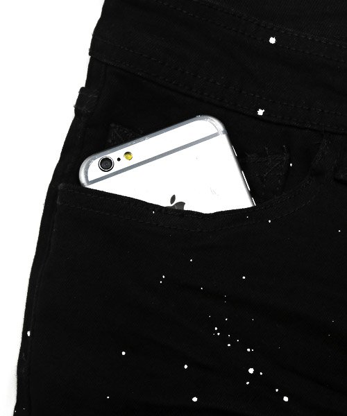 セール ブラックデニムスキニーパンツ デニムパンツ メンズ スキニー ブラック ダメージ ペイント ラグスタイル Luxstyle Magaseek