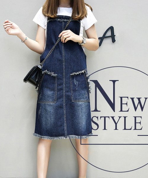 セール サロペット 膝丈 デニムワンピース レディース スカート オールインワン マタニティ 体型カバー ミニミニストア Miniministore Magaseek