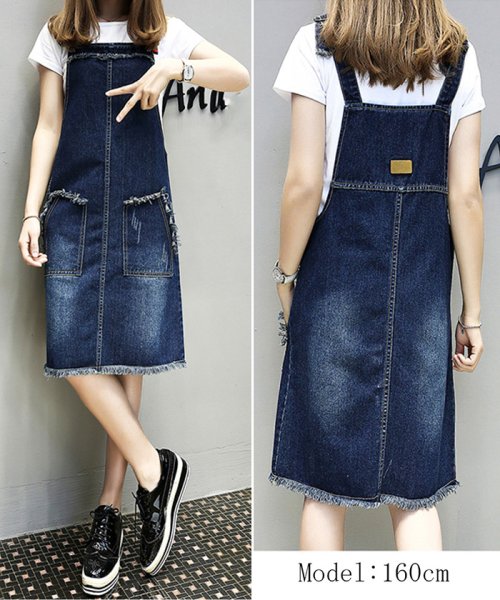 セール サロペット 膝丈 デニムワンピース レディース スカート オールインワン マタニティ 体型カバー ミニミニストア Miniministore Magaseek
