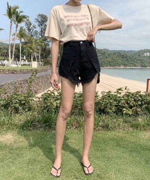 セール 30 Off デニム ショートパンツ レディース 美脚 ハイウエスト ホットパンツ ボトムス 短パン 着やせ フリンジ ポケット ミニミニストア Miniministore Magaseek