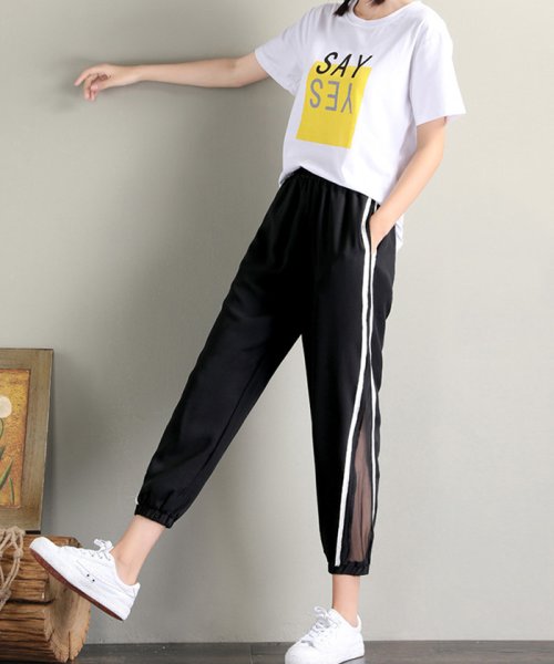 セール サイドライン パンツ レディース ジャージパンツ ウエストゴム ヨガパンツ カジュアル 黒 ジョガーパンツ リラックス ミニミニストア Miniministore Magaseek