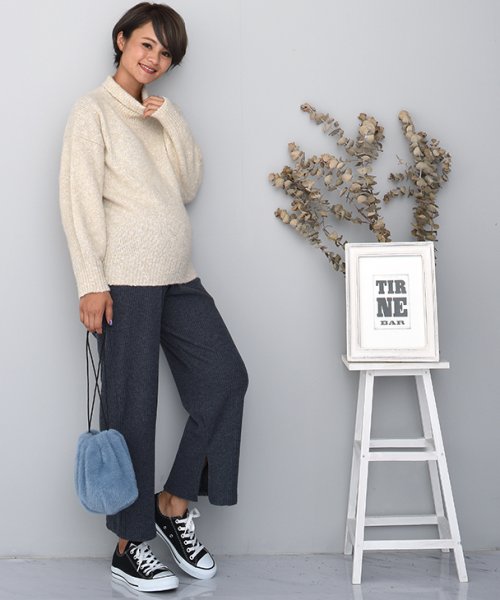 スリットあたたか起毛リブパンツ マタニティ服 暖かい 冷え対策 マタニティパンツ 内側スリット ストレッチ素材 リブ生地 妊婦 妊娠 産前産後 春 秋 冬 ワイ チョコア Chocoa Magaseek
