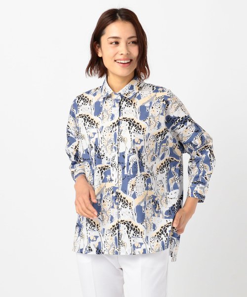 NARA CAMICIE(ナラカミーチェ)/サバンナプリント七分袖ビッグシャツ/img01