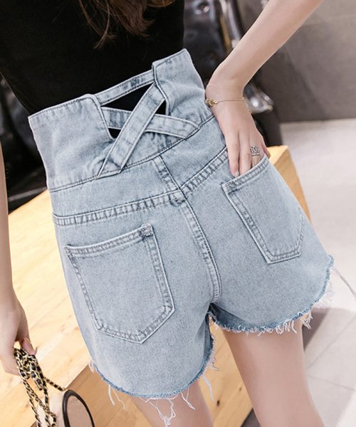 セール デニム ショートパンツ レディース フレイドヘム 短パン ハイウエスト ホットパンツク 着やせ ハーフパンツ 美脚 ミニミニストア Miniministore Magaseek