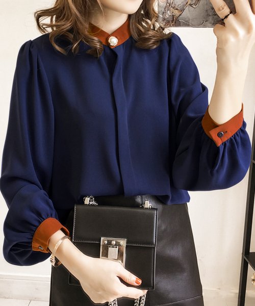 セール シフォンブラウス おしゃれ シフォン 切り替えシャツブラウス レディース アミュレット Amulet Magaseek