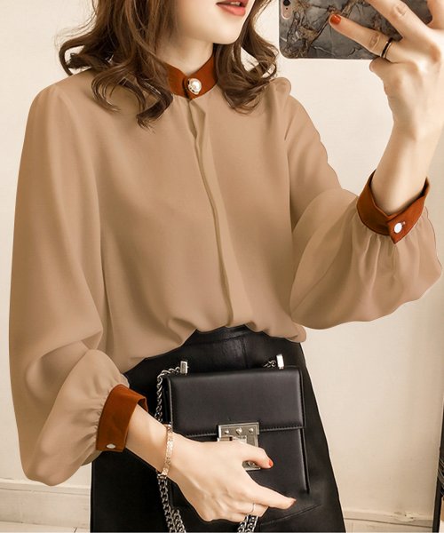 シフォンブラウス おしゃれ シフォン 切り替えシャツブラウス レディース アミュレット Amulet Magaseek