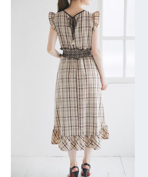 後ろりぼん付きフリル装飾ウエストシャーリングチェック柄ワンピース トッコクローゼット Tocco Closet Magaseek