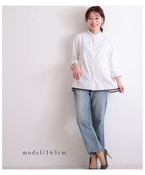 Sawa a la mode(サワアラモード)/刺繍とパイピングのAラインコットンシャツ/img15