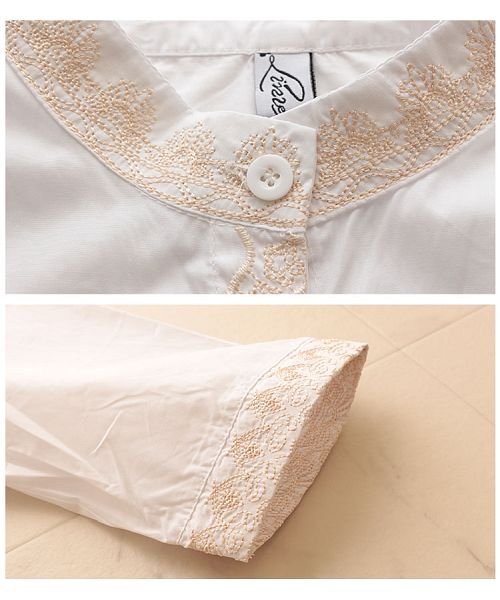 Sawa a la mode(サワアラモード)/刺繍とパイピングのAラインコットンシャツ/img17