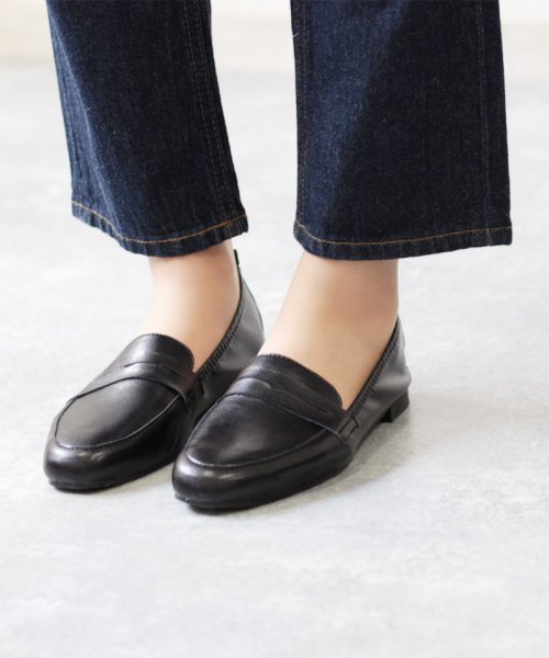 セール ローファー レディース ヒール 日本製 国産 シャーリング フラット 大人 ぺたんこ ローヒール バックギャザー 黒 ブラック 22 5 24 5cm Sac Sachi Sachi Magaseek