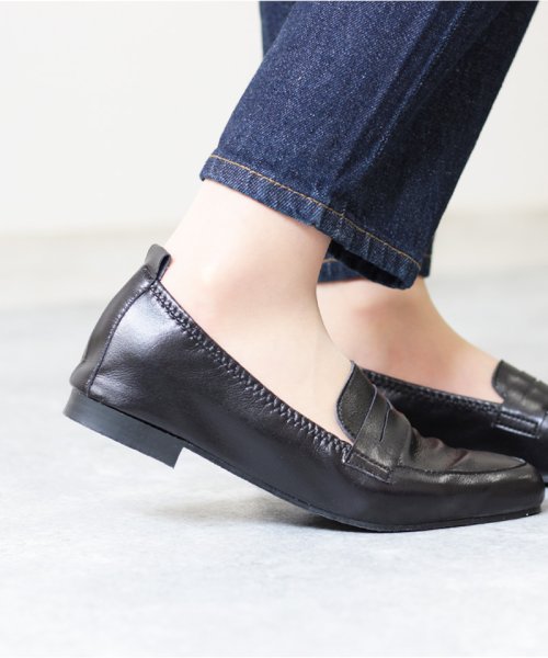 セール ローファー レディース ヒール 日本製 国産 シャーリング フラット 大人 ぺたんこ ローヒール バックギャザー 黒 ブラック 22 5 24 5cm Sac Sachi Sachi Magaseek