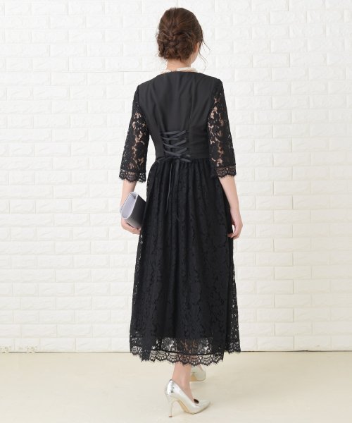 レースレディース Lace Ladies 編み上げリボンミモレ丈 ワンピース ドレス Magaseek レースレディース Lace Ladies 編み上げリボンミモレ丈 ワンピース ドレス Magaseek
