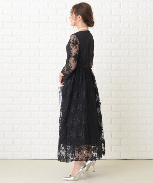 花柄シースルー袖ロングパーティドレス ワンピース レースレディース Lace Ladies Magaseek