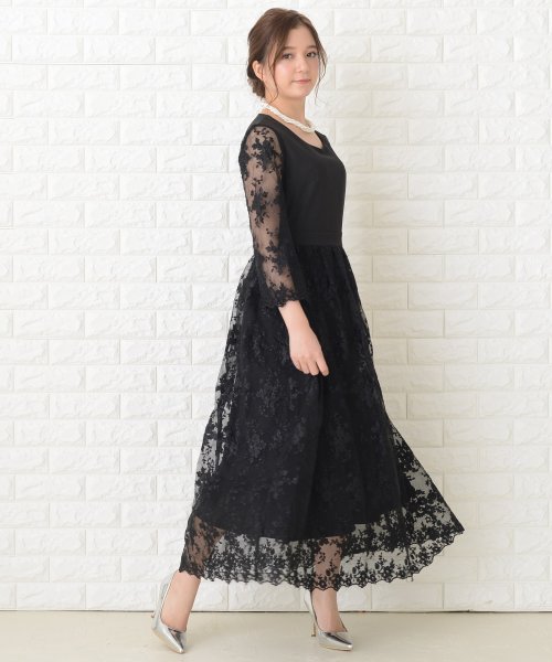 花柄シースルー袖ロングパーティドレス ワンピース レースレディース Lace Ladies Magaseek