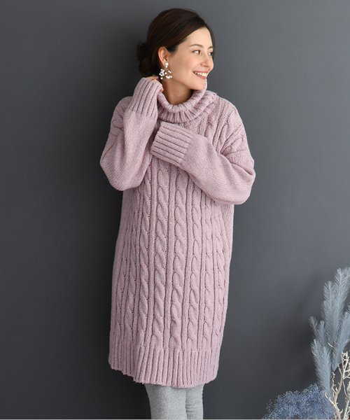 チョコア Chocoa タートルカラーケーブルニットワンピース マタニティ服 伸縮性 柔らか 美ライン ケーブルニット タートルネック マタニティワンピース 妊婦 産前産後 春秋冬 Magaseek