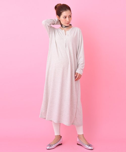 授乳シンプル快適ワンピース マタニティ服 授乳服 美ライン 人気 マタニティワンピース 授乳ワンピース パイル加工 メランジ柄 妊婦 産前産後 春夏秋冬 チョコア Chocoa Magaseek