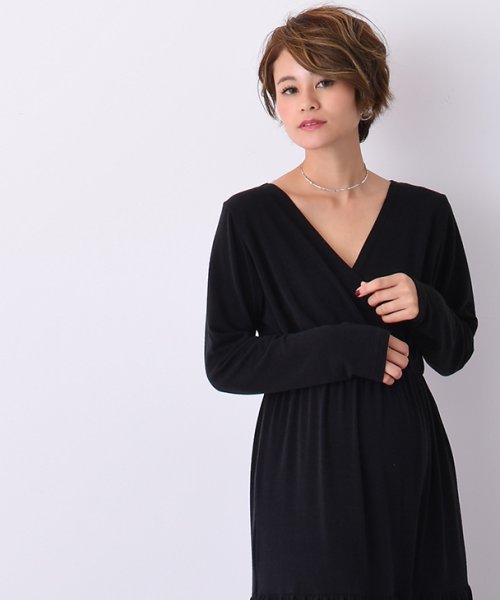 授乳カシュクールロングワンピース【マタニティ服／授乳服】柔らか 美ライン マタニティワンピース 授乳ワンピース カシュクール 授乳 妊婦 産前産後 春夏秋冬
