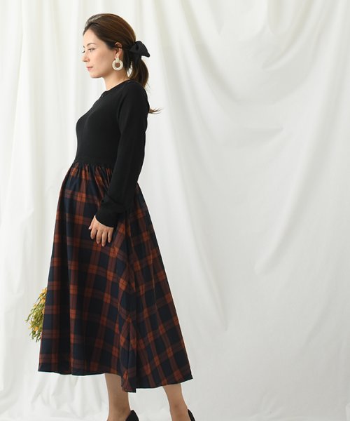 授乳チェックワンピース マタニティ服 授乳服 マタニティワンピース 授乳ワンピース チェック ニット チュール フレアワンピ 妊婦 妊娠 産前産後 秋冬 チョコア Chocoa Magaseek