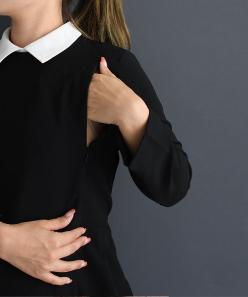 授乳レトロカラーワンピース マタニティ服 授乳服 マタニティワンピース 授乳ワンピース フォーマル カラーワンピース 妊婦 妊娠 産前産後 秋冬春 チョコア Chocoa Magaseek