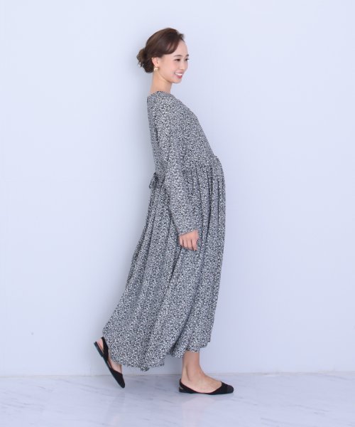 授乳小花柄ワンピース マタニティ服 授乳服 マタニティワンピース 授乳ワンピース 花柄 デザインワンピース 妊婦 妊娠 産前産後 秋冬春 チョコア Chocoa Magaseek