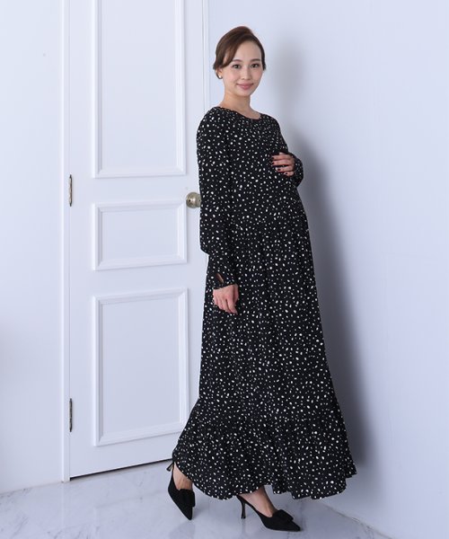 授乳雫ワンピース マタニティ服 授乳服 マタニティワンピース 授乳ワンピース フォーマル ドット 花柄 妊婦 妊娠 産前産後 秋冬春 チョコア Chocoa Magaseek