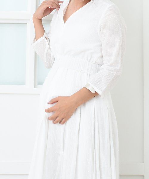 授乳コットンフレアワンピース マタニティ服 授乳服 妊婦 ワンピース 授乳口 ホワイト 白 春 夏 おしゃれ 可愛い チョコア Chocoa Magaseek