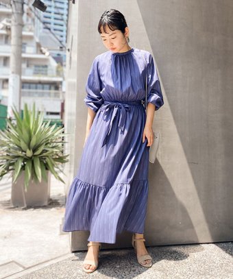 セール 幾何ストライプロングワンピース ナノ ユニバース Nano Universe Magaseek