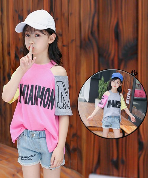クーポン セール Off 子供服 半袖tシャツ キッズ 女の子 英字柄 ドッキング おしゃれ カジュアル 小学生 オフショルダー トップス 韓国子供服 肩出し 通学着 ミニミニストア Miniministore Magaseek