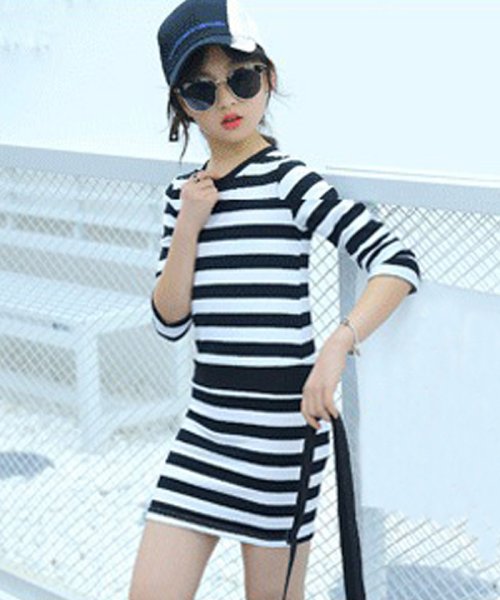 セール キッズ ボーダーワンピース 女の子 おしゃれ ドッキング 長袖 子供ドレス カジュアル 人気 春秋冬 ミニミニストア Miniministore Magaseek