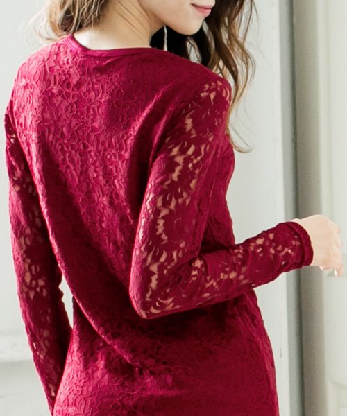 セール Vネック花柄レース長袖ワンピース 508 レディース ワンピース タイト レース 花柄 くびれ 長袖 ミニ ジュリアブティック Julia Boutique Magaseek