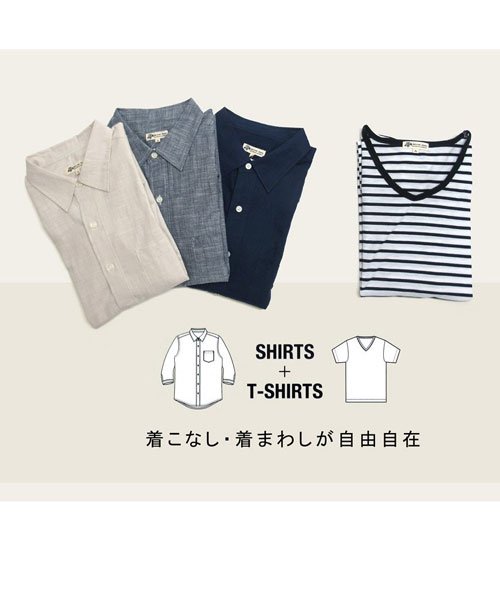 MARUKAWA(大きいサイズのマルカワ)/【セット】 大きいサイズ 麻 ライク 5分袖シャツ×Tシャツ /img03