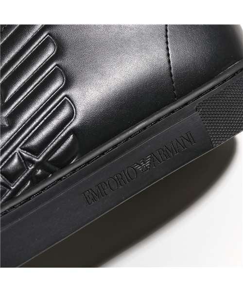 【EMPORIO ARMANI(エンポリオアルマーニ)】X4X238 XF332 00002/BLACK エンボスロゴ スニーカー レザー シューズ  靴 メンズ