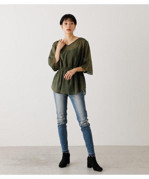 AZUL by moussy(アズールバイマウジー)/SHEER BORDER PEPLUM BLOUSE/img18