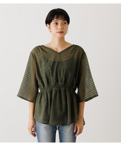 AZUL by moussy(アズールバイマウジー)/SHEER BORDER PEPLUM BLOUSE/img19