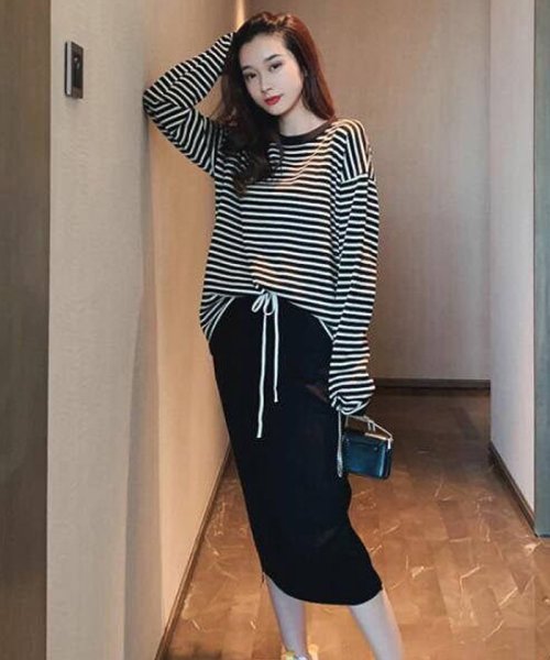 セール セットアップ レディース ボーダー Tシャツ タイトスカート 上下セット 体型カバー 2点セット ミニミニストア Miniministore Magaseek