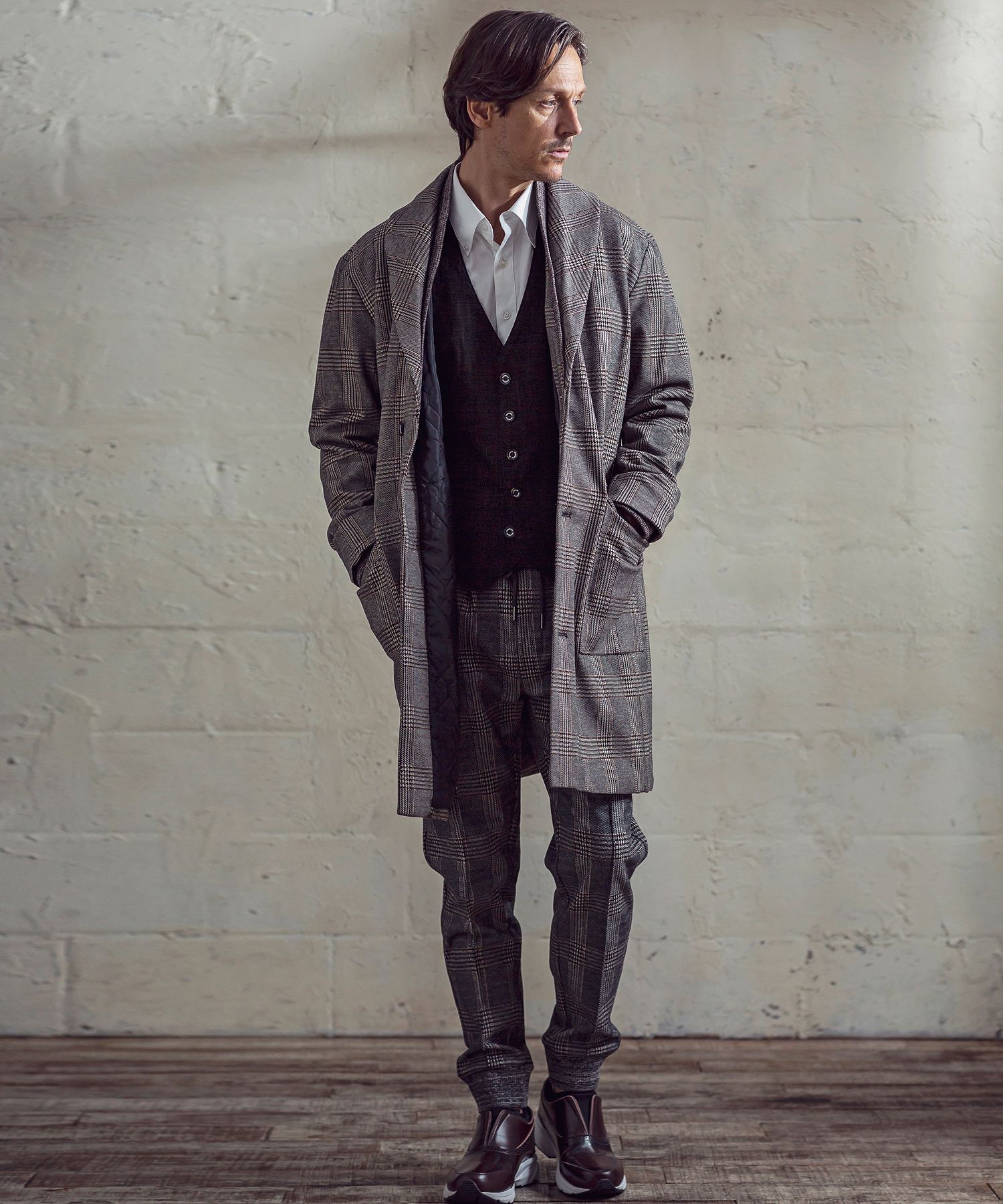 グレンチェックショールカラーコート(503465072)｜HANKYU MEN'S