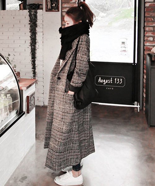 グレンチェック ロング 千鳥柄ロングコート 大きいサイズ チェック柄 チェスターコート ロングコート レディース