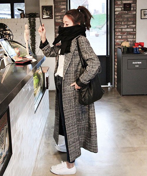 セール グレンチェック ロング 千鳥柄ロングコート 大きいサイズ チェック柄 チェスターコート ロングコート レディース アウター コート 秋冬物 冬 オーバーサイズ アミュレット Amulet Magaseek