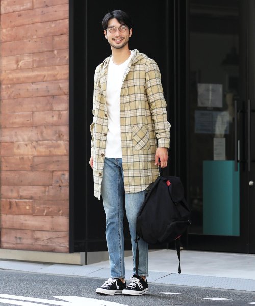 ネルロング丈パーカーシャツ 長袖シャツ パーカー メンズ カジュアル チェック ネルシャツ 長袖 シャツ トップス ロング ジギーズショップ Jiggys Shop Magaseek