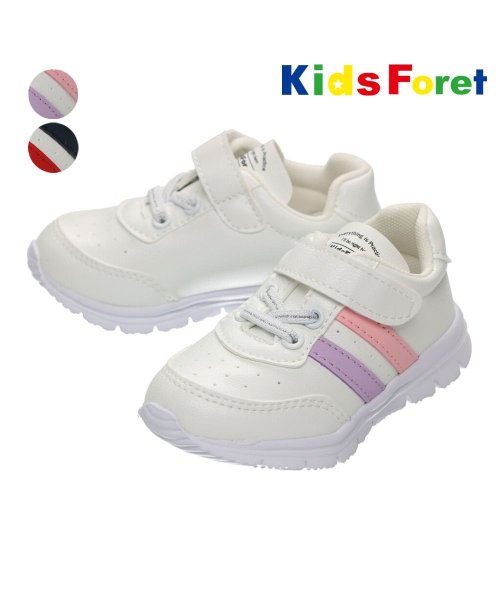 Kids Foret(キッズフォーレ)/【子供服】 Kids Foret (キッズフォーレ) ライン入り白スニーカー・ジョギングシューズ 15cm～19cm B81896/img01