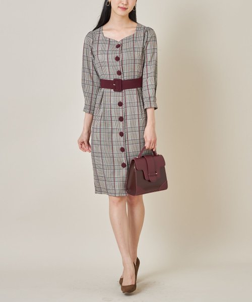 ベルト付きスクエアハートネックチェック柄ワンピース トッコクローゼット Tocco Closet Magaseek