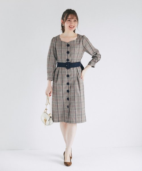 ベルト付きスクエアハートネックチェック柄ワンピース トッコクローゼット Tocco Closet Magaseek